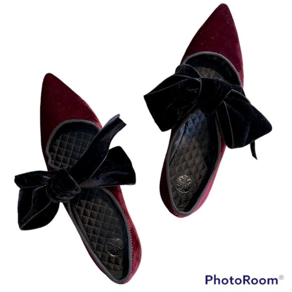 Tory Burch Clara Flats Velvet Bordeaux Size 9.5